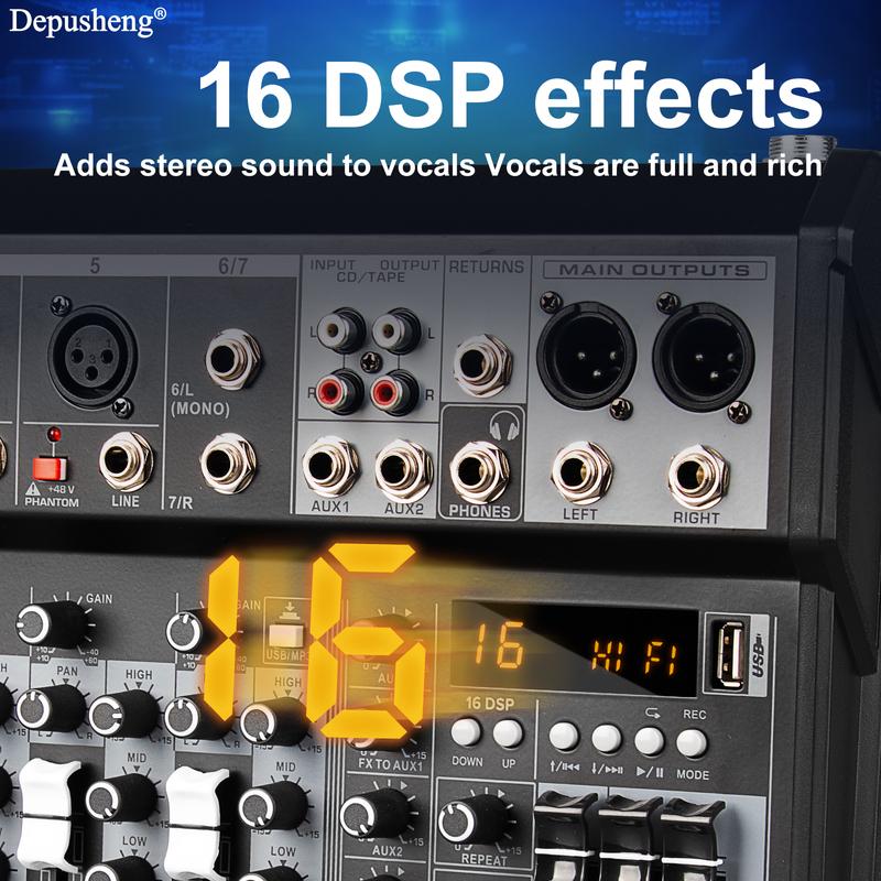 4 / 7-канальный аудиоинтерфейс Depusheng XT4 DJ-микшер 99-битный DSP-эффект USB-аудиомикшер +48В Фантомный Bluetooth для Караоке