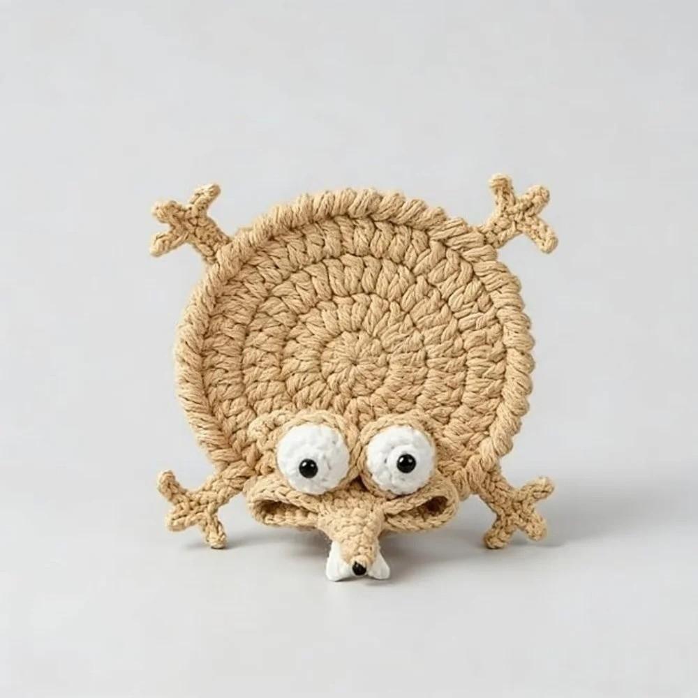Creative Crochet Squirrel Coasters Pressable Drink Insulation Pad Gift Water Cup Mat Tableware