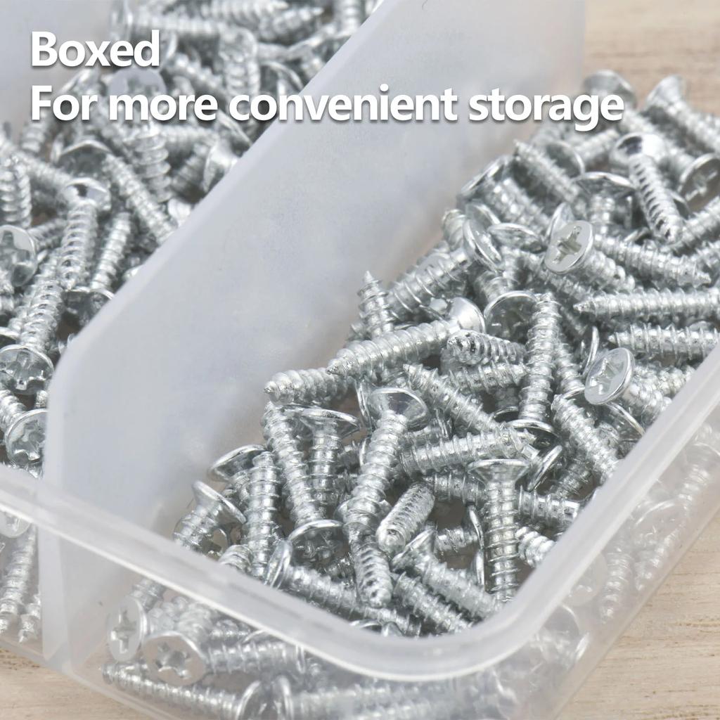 500 шт. M2 Саморезы Phillips Ассортиментный набор 5 размеров Легированная сталь Крестообразный привод Плоская головка Саморезы по дереву DIY