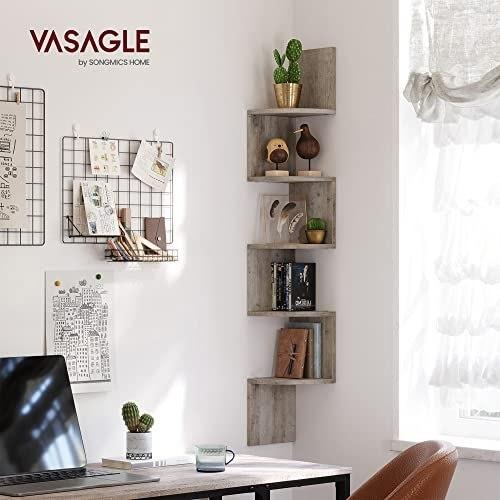 Corner Shelf, 5-Tier Floating Wall Shelf with Zigzag Pattern, Shelf, Gray