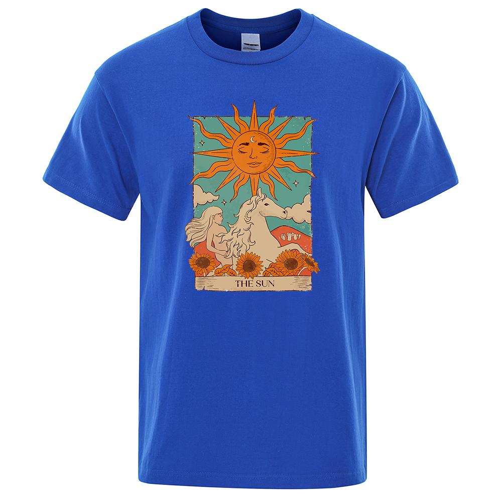 Tarot Card Art The Sun Creativity Print T-Shirt Man Loose Oversize T-Shirt Tops Fashion Casual Cotton Tee Clothes
