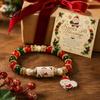 Commemorative Holiday Blessing Gift Christmas Bracelets for Women, Beaded Charm Stretch Bracelet with Elastic Pearl Wrist Jewelry Card, Stocking