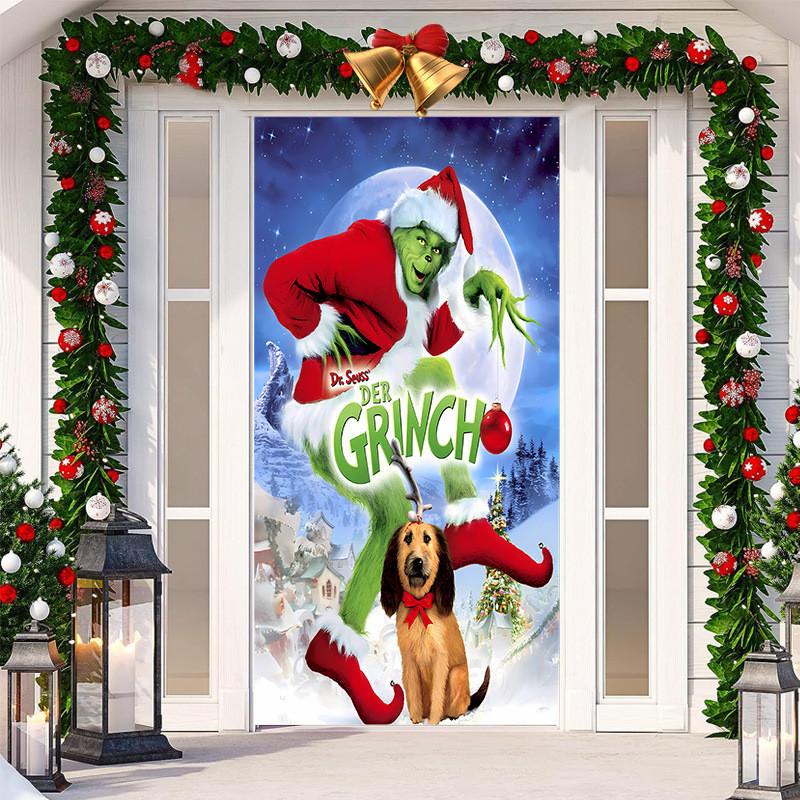 Christmas Door Cover,Christmas Door Decoration, Front Door Decor Holiday Xmas Party Supplies 78.7x35.4Inch