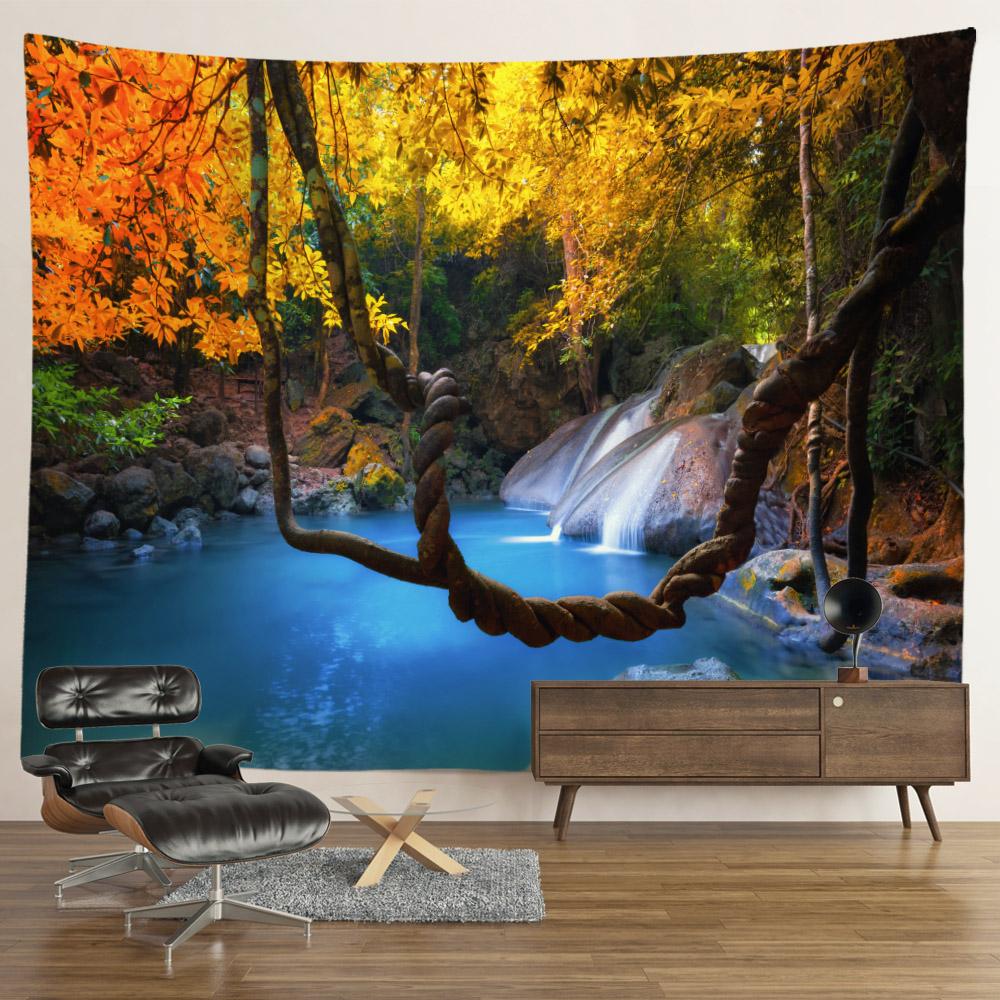 Пейзаж Водопад Гобелен Настенные Цветы Таинственный Лес Дерево Джунгли Большой Гобелен Искусство Эстетический Декор Комнаты Спальня