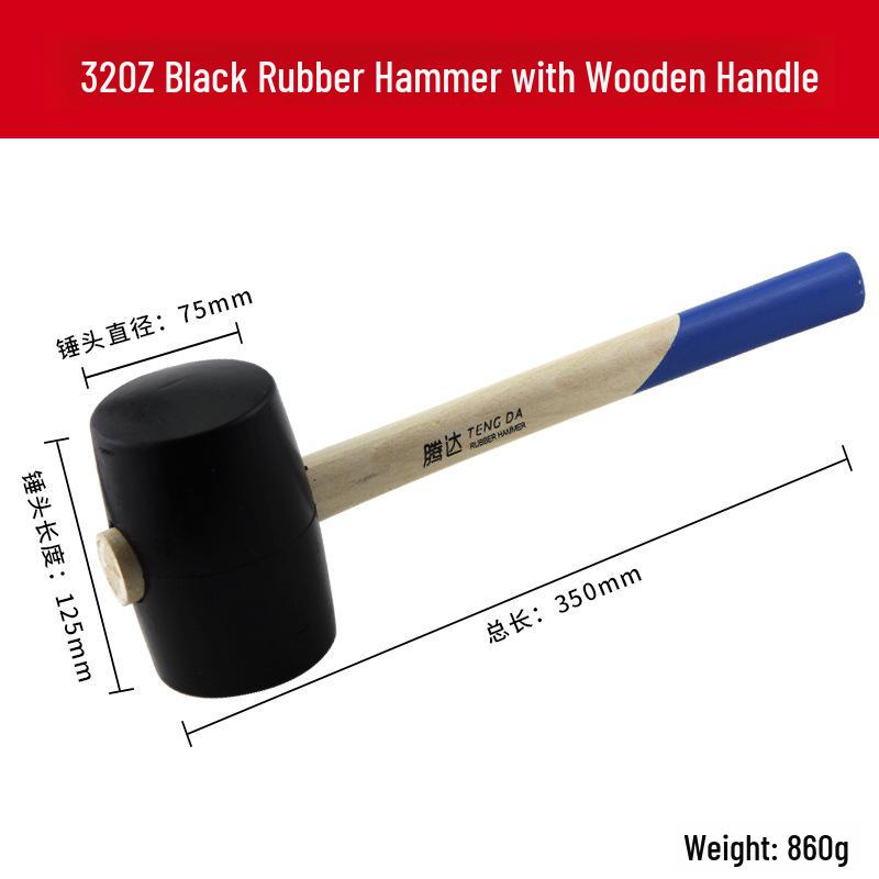 Резиновый молоток Tengda с ручкой из цельного дерева для укладки и декорирования плитки