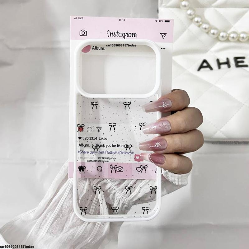 Корейский Милый Розовый Чехол с Бантиком для IPhone 17 16 15 14 13 12 11 Pro Max 17Air 7 8 Plus Милый Бант Жемчуг Жесткий ПК Чехол Coque