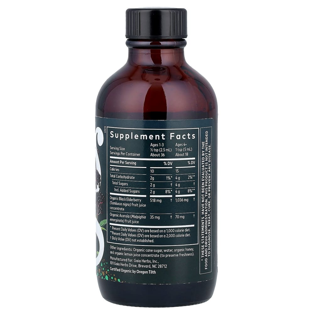 Gaia Herbs Сироп из черной бузины для детей, ежедневный, 89 мл (3 жидких унции)