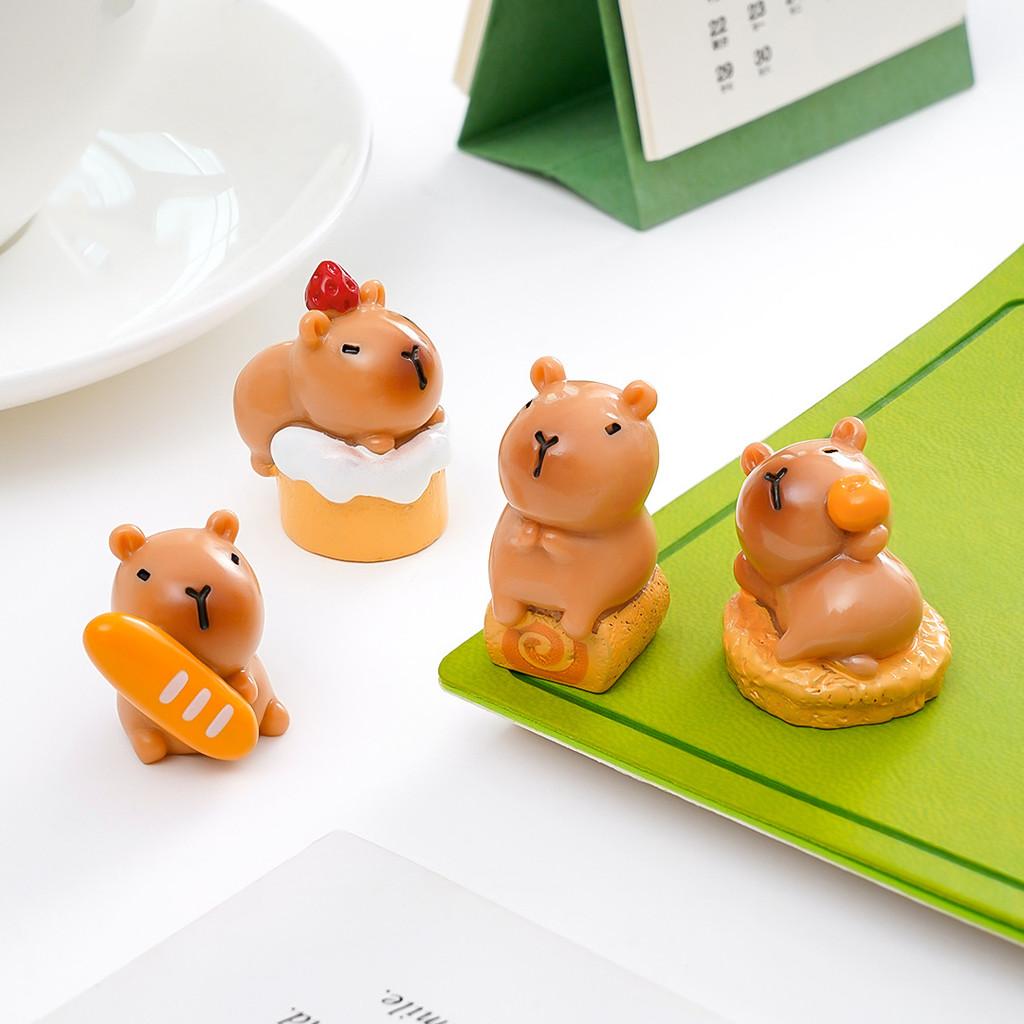 7Pcs/set Cartoon Cake Bread Capybara Animal Miniatures Resin Ornaments Fairy Garden Decoration Micro Landscape