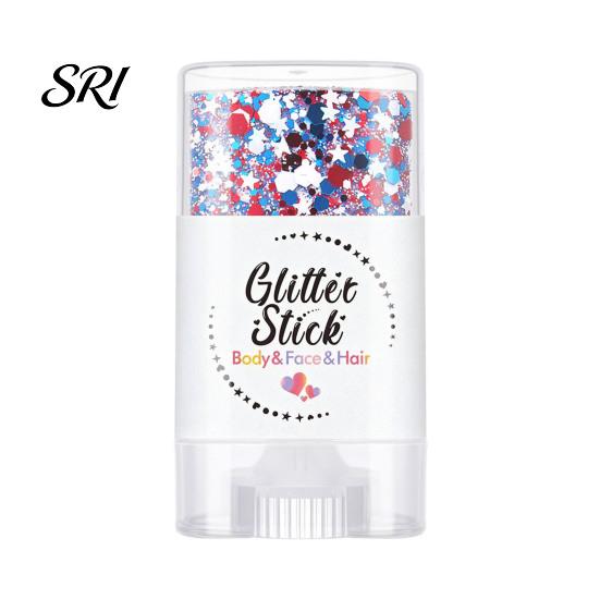 Women Makeup Stick Independence Day Body Glitter Stick, Patriotic USA Flag Face Hair Accessories, Sparkling Red White Blue for 4th of July