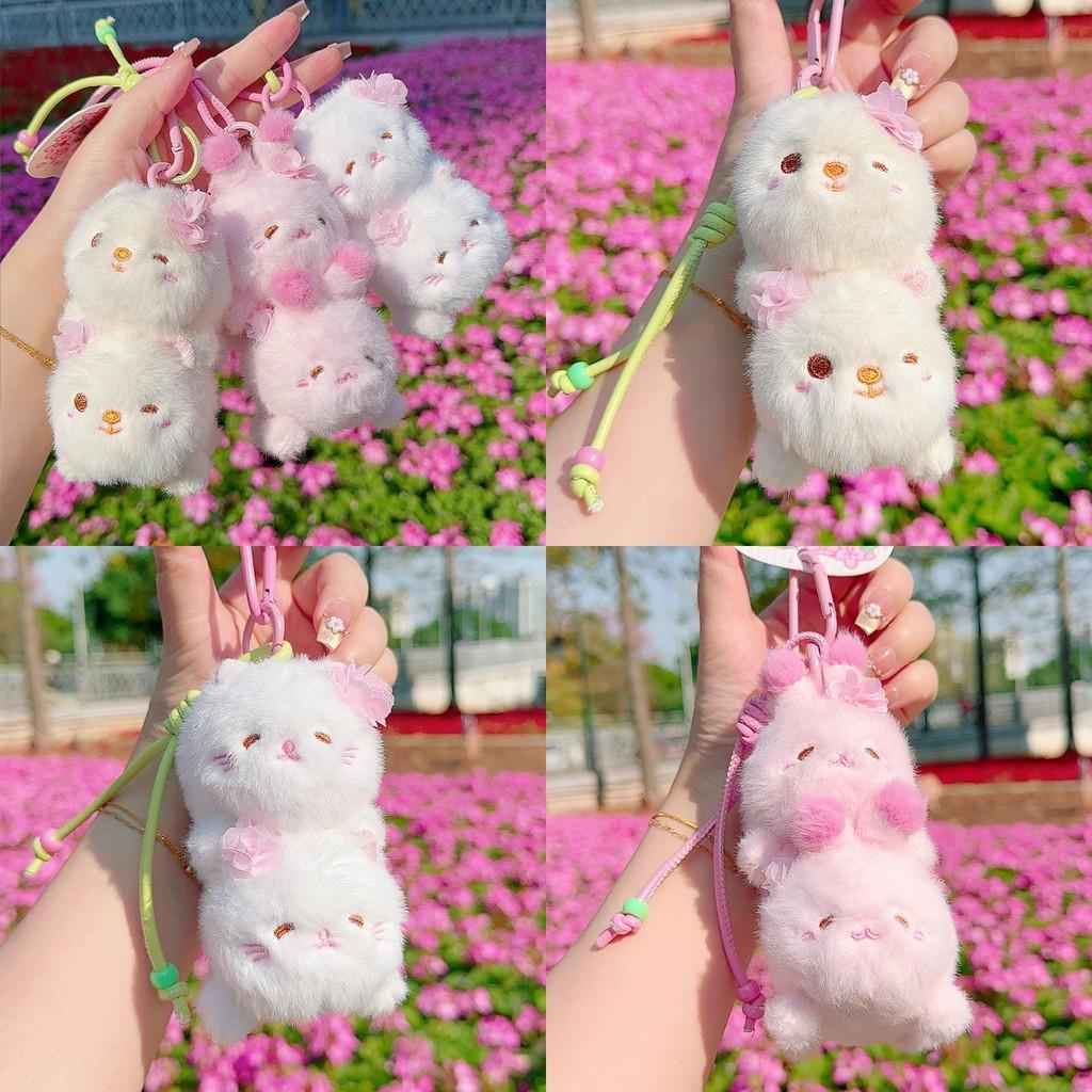 Sakura Season Cat Bear Rabbit Animal Plush Keychain With Hanging Strap For Bag Decor