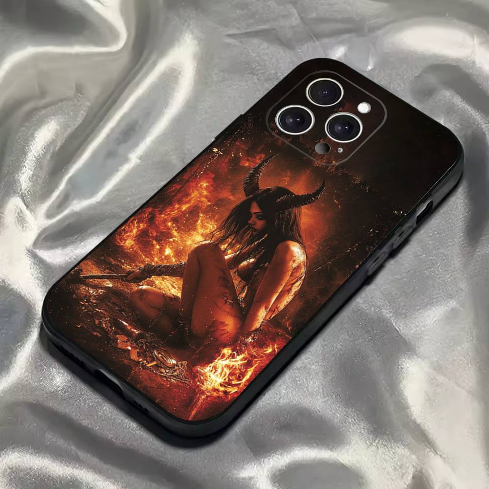 Готический чехол для телефона S-Сатана Ведьма для iPhone 16,15,14,13,12,11,Pro,Max,Plus,X,XS,SE4,E,Mini, Мягкий черный чехол