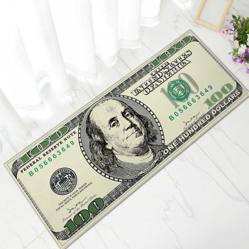 One Hundred Dollar 100 Bill Print Area Rug With Non-Slip Backing Modern Home Decor Carpet Runner Mat