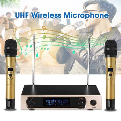 220 В UHF Профессиональные беспроводные микрофоны, система, 2-канальный ЖК-дисплей, двойной беспроводной ручной микрофон, караоке, КТВ, сценическая вечеринка, речь