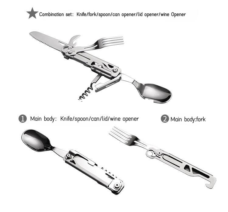 Multifunctional EDC Folding Outdoor Tableware Camping Portable Meal Knife Fork Spoon Bottle Outdoor Camping Cookware Titanium