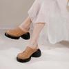 Vintage Thick Sole Slip-on Sandals Round Toe Retro Genuine Leather Comfortable Women's Shoes