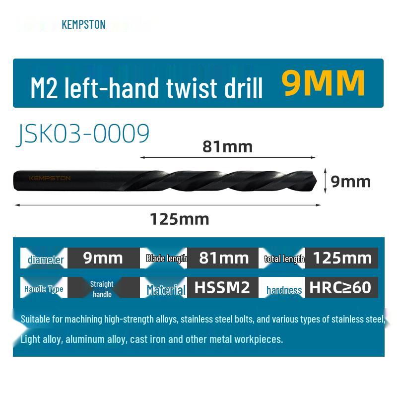 Capson M2 High-Speed Steel Left-Hand Twist Drill Bit for Stainless Steel, Straight Shank, 1-16mm