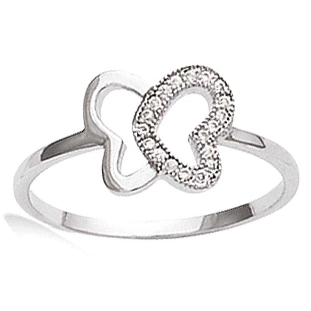 Silver Ring 'Butterfly' Silvery White (rhodium) - 12x10 Mm