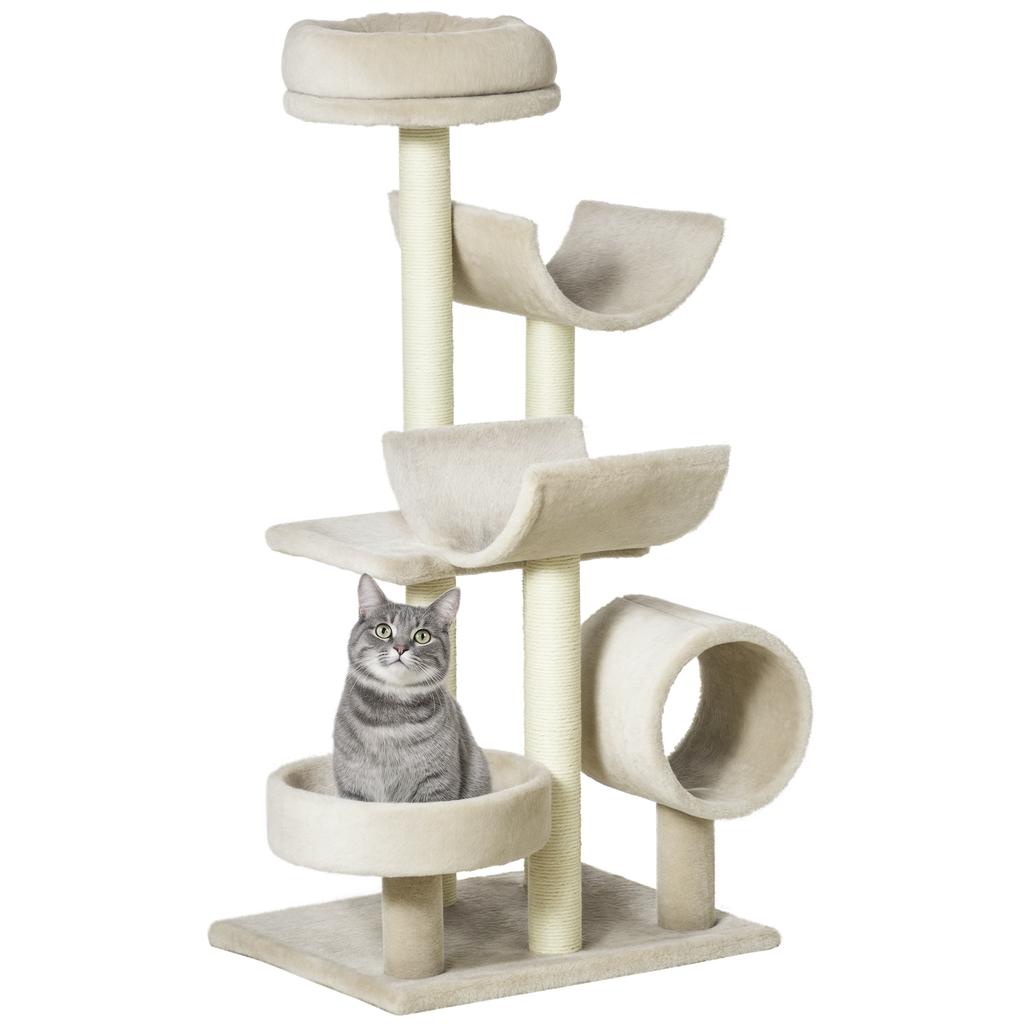 Cat Tree 105cm Cat Tower with Tunnel, Platforms Cat Scratching Post with Sisal Scratching Posts, for Cats up to 5 kg, Beige