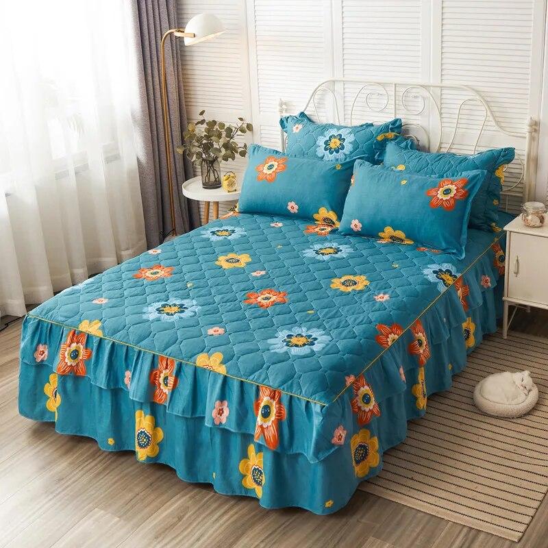 Роскошная удобная простыня из утолщенного хлопка, комплект юбки для кровати для королевы, королевского размера, стеганое покрывало, комплект домашнего текстиля