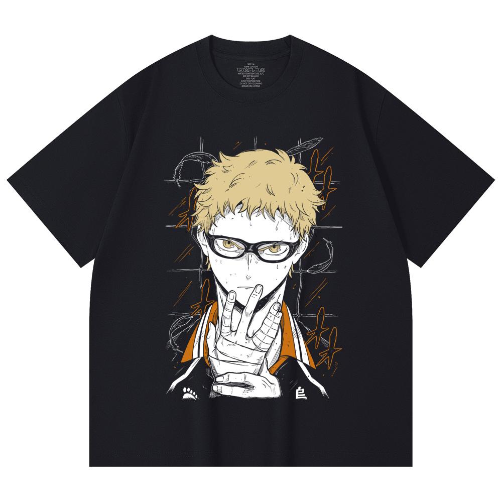 230 Gsm 100% Cotton Haikyu V4 Tsukki Print Unisex Heavy Cotton T Shirt