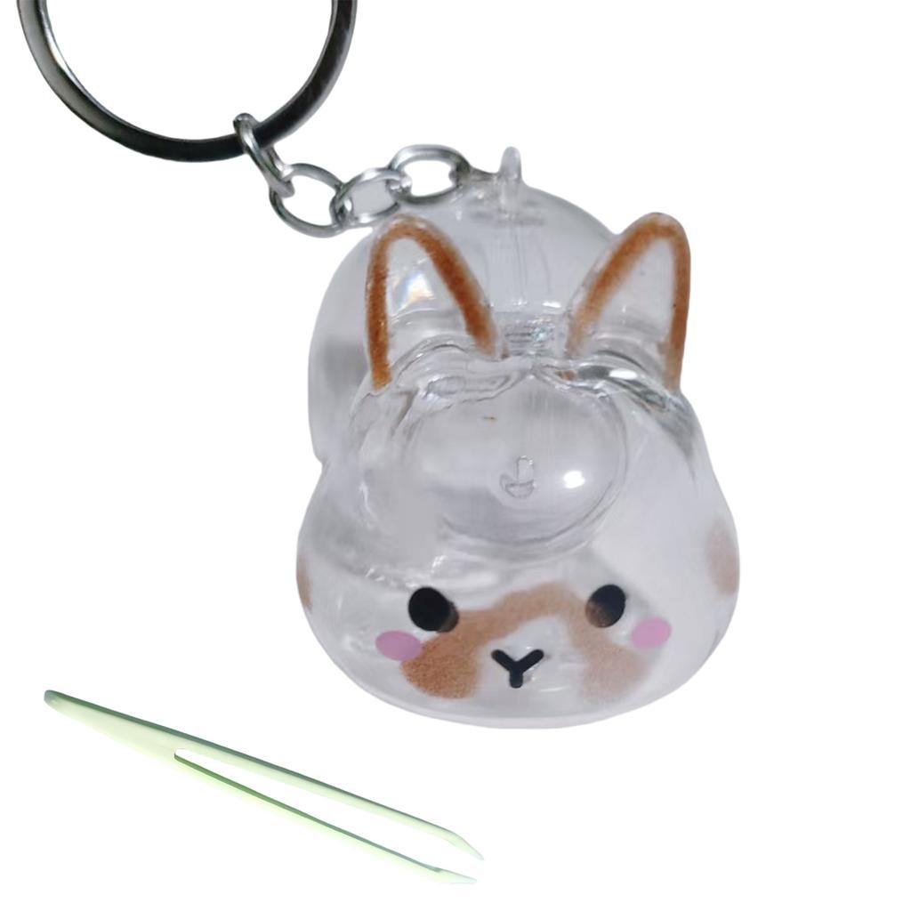 Clear Rabbit Shape Pet Hair Memorial Keychain Portable Keepsakes Storage Box Pendant With Tweezer For Pet Owners Gift