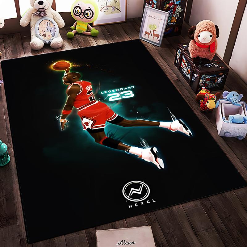 "Legendary Dunk Artwork on Red Jersey Rug" Non-slip rug suitable for living room and bedroom sofas.