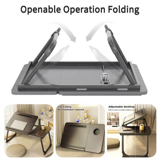 Laptop Desk for Bed or Couch Woking Watching Movies In Bed Desk USB Charging Port Rotary Desktop Foldable Legs Breakfast Tray Desk with Cup Holder