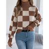 GMXIA Autumn and Winter Casual High-neck Contrasting Color Checkered Lantern Long-sleeved Sweater Women's Wear