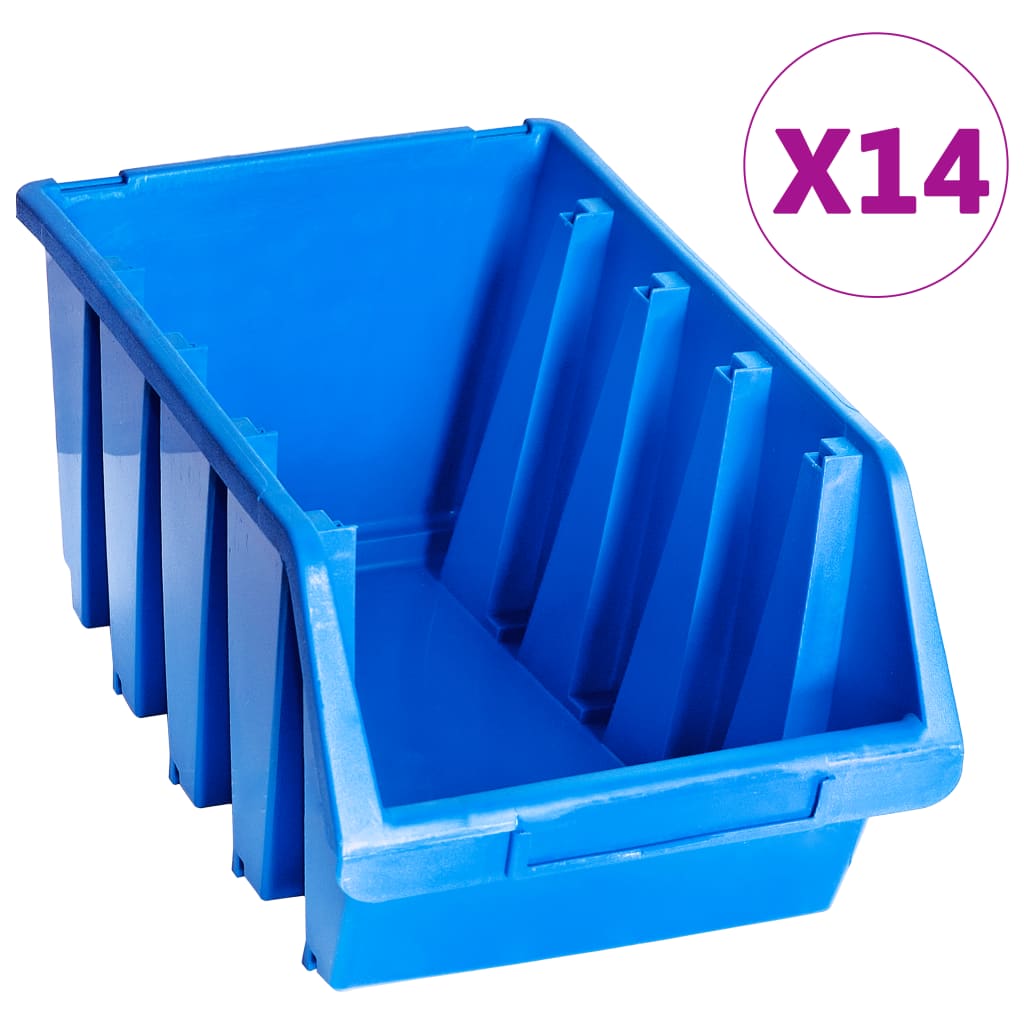 Stackable Storage Boxes 14 pcs Blue Plastic