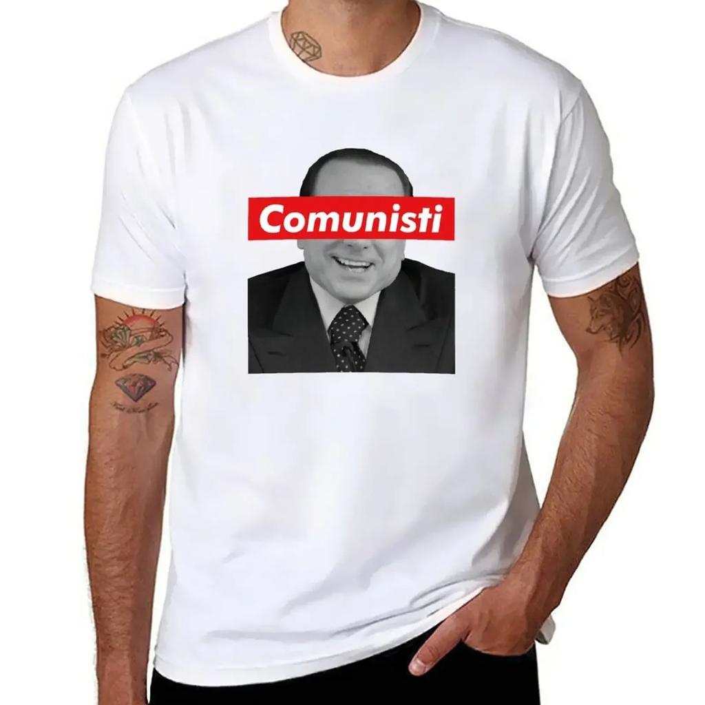 Тяжеловесная уличная одежда Аниме одежда Новое поступление Берлускони Коммунисты Милые топы Винтажная одежда Мужские футболки с графикой Смешные