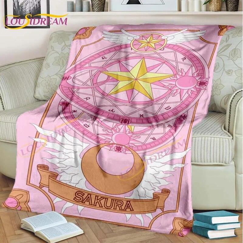Одеяло с аниме-картой Captor Sakura, мультяшное одеяло Sakura-Star Crest, фланелевое одеяло, розовое одеяло для дивана-кровати, декор комнаты для девочек