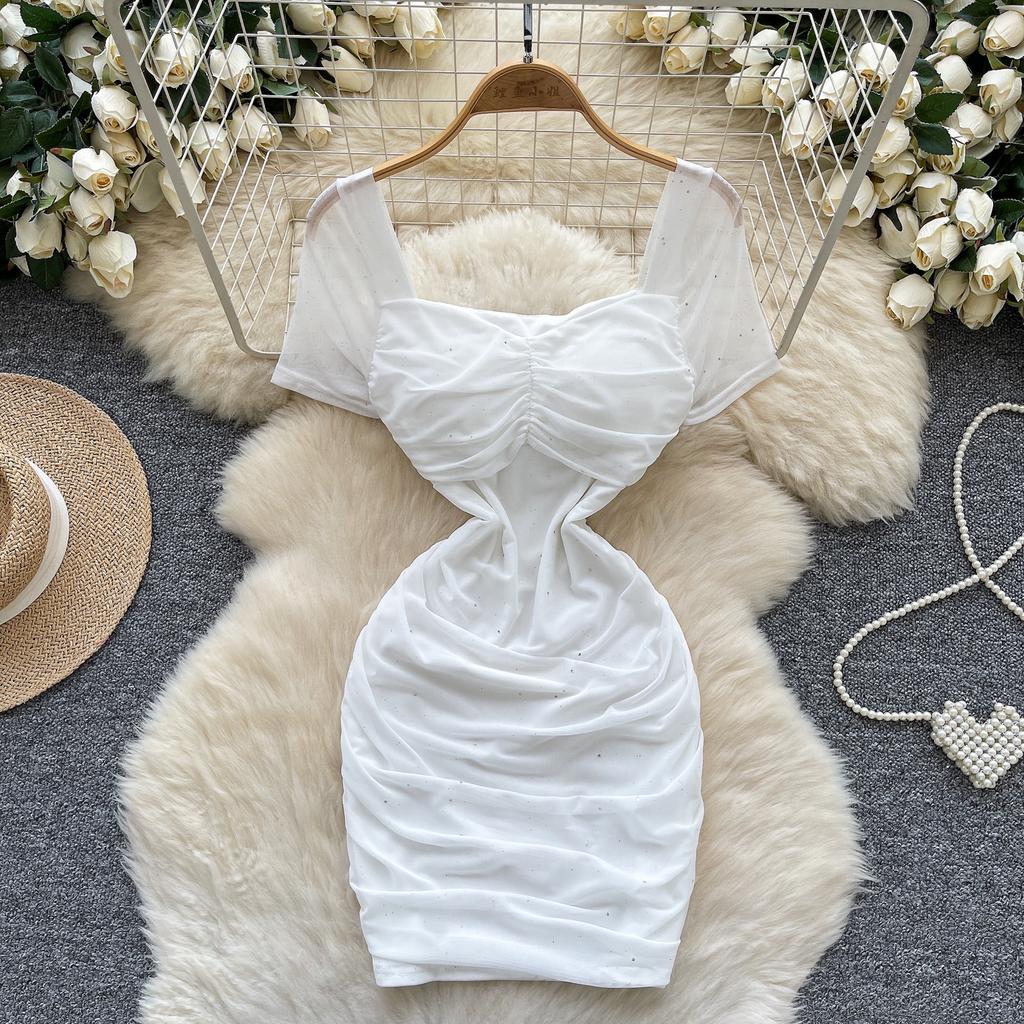 Летние женские квадратный воротник короткий рукав мини сексуальные клубные вечерние облегающие платья-футляры