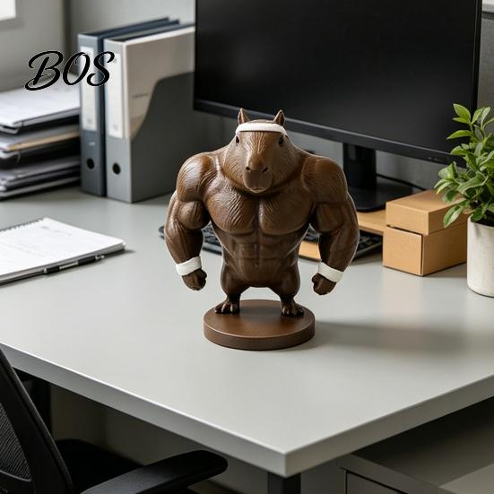 Tabletop Animal Figure Funny Capybara Figurine, 3D Printed Boxing/Muscular Statue, Novelty Toy Collectible Desktop Ornament for Home Office