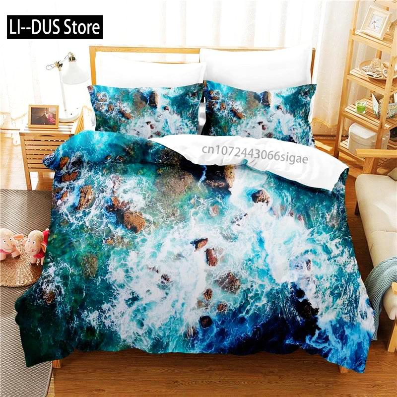 3D Постельное белье с океанскими волнами размера «Квин» Мягкий летний комплект пододеяльника с гавайским тропическим принтом Наволочки