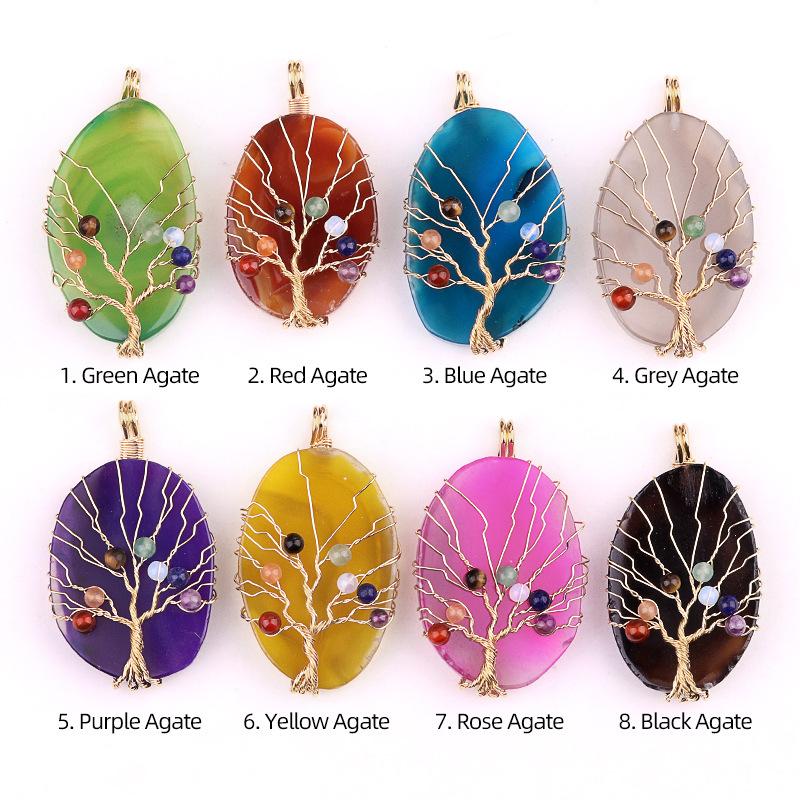 45~60mm Crystal Large Colorful Leaf Shape Wire-wrapped Tree of Life Pendant DIY Accessories Jewelry