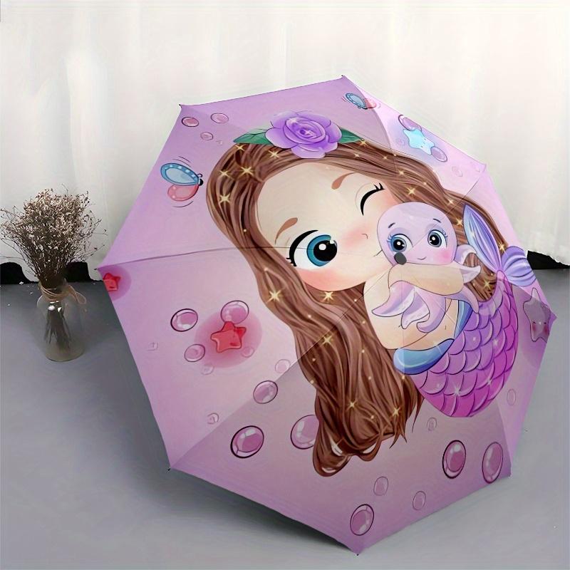 Mermaid,Fantasy Automatic Folding Umbrella Simple 8 Rib Design, Bright Cartoon Pattern, Durable Iron Frame, Suitable For Travel, Outdoor, B