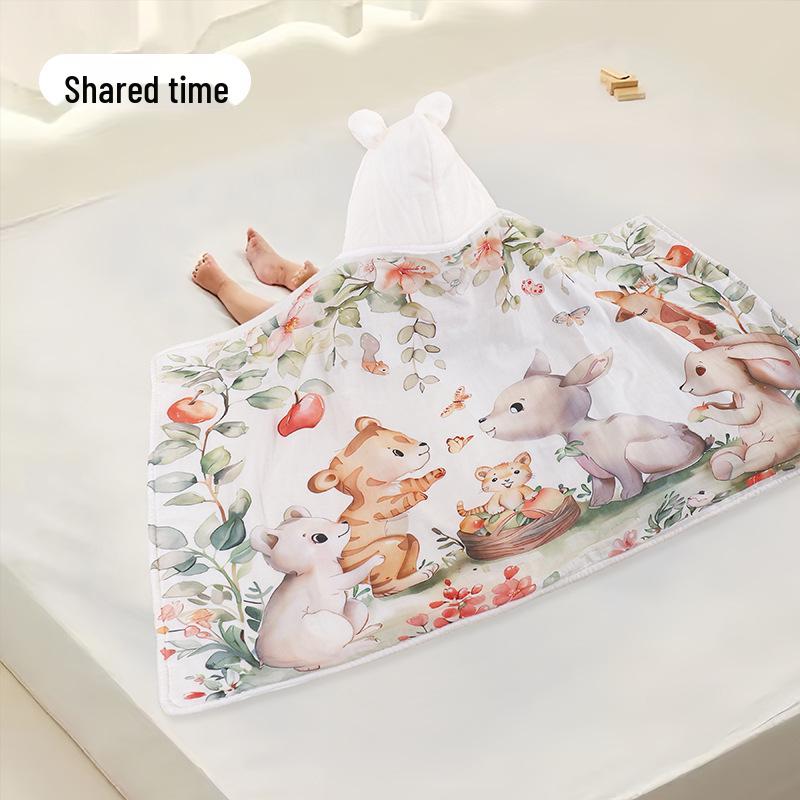 Hooded Coral Fleece Baby Bath Towel - Quick Dry, Water Absorbent, Swaddling Blanket for Newborns, Thickened for Autumn & Winter.