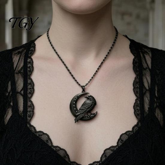 Mysterious Punk Pendant Gothic Raven Pendant, Crescent Moon Skull Design, Necklace Charm, Dark Aesthetic Jewelry 3D Printed Crow Charm for Men