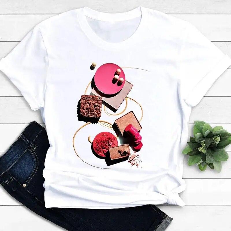 Women T-shirts Nail Art Lovely Spring Short Sleeve Ladies Fashion Casual Clothing Cartoon Clothes Female Tee Graphic Tshirt
