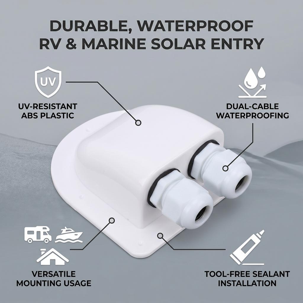 RV Solar Double Cable Entry Gland Box White ABS Solar Entry Housing for Boats Yacht Roofs