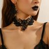 European and American Halloween Vintage Gothic Rose Wings Necklace Black Lace Chain Tassel Earrings Versatile Set