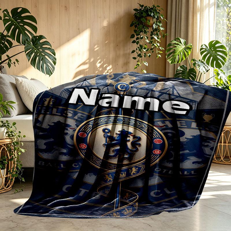 Custom Name Personalized Chelsea Football Club Print Blanket, Home Decor, Bedroom, Sofa, Camping, Couch, Gifts for Birthday Christmas
