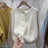 Кардиган, свитер, весенне-осенний свободный свитер с круглым вырезом, пальто, топ, женский мягкий клейкий милый однобортный вязаный кардиган