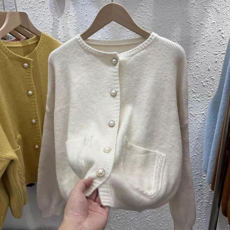 Кардиган, свитер, весенне-осенний свободный свитер с круглым вырезом, пальто, топ, женский мягкий клейкий милый однобортный вязаный кардиган
