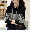 Autumn Winter Loose Casual Patchwork Hoodies Ladies Fashion All-match Pullover Top Women Hooded Sweatshirt