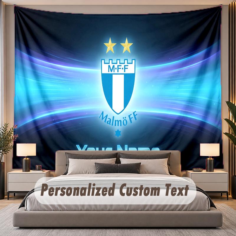 Custom Name Text Tapestry Malmö FF Personalized Polyester Wall Tapestry For Bedroom And Room