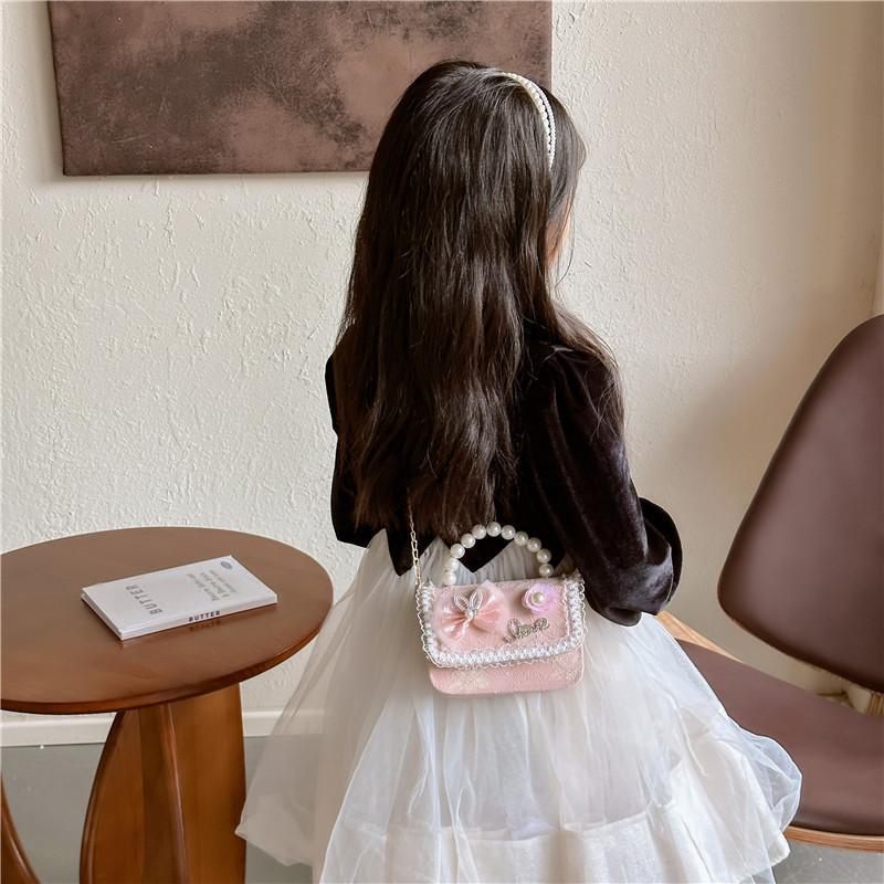Chic Lace Pearl Handbag For Children In Trendy Floral Styles Ideal For School And Daily Outfits