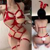 Горячие сексуальные костюмы для косплея девушки-кролика Женское сексуальное нижнее белье Готический боди из ПУ кожи Костюм для ролевых игр BDSM Секс-набор Фантазийный бодикон