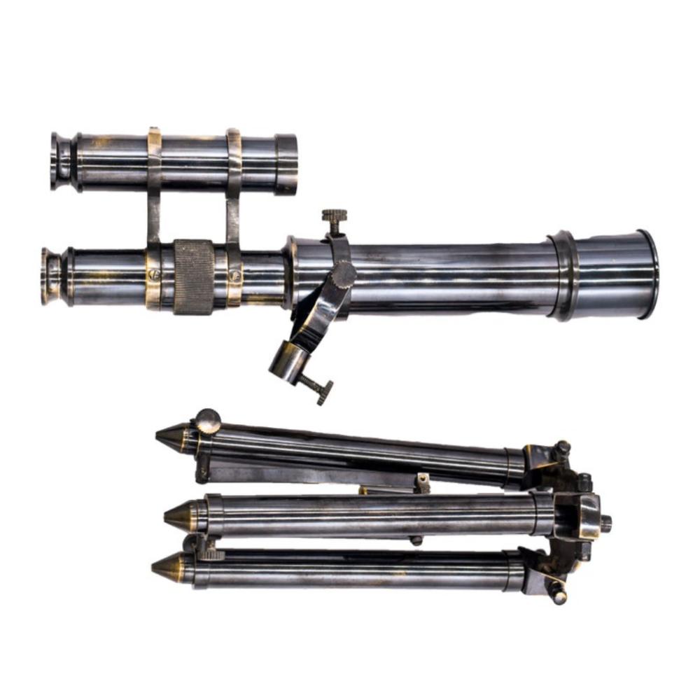 Телескоп с двумя стволами из латуни и штативом – старинный морской рабочий телескоп, длина 35 см