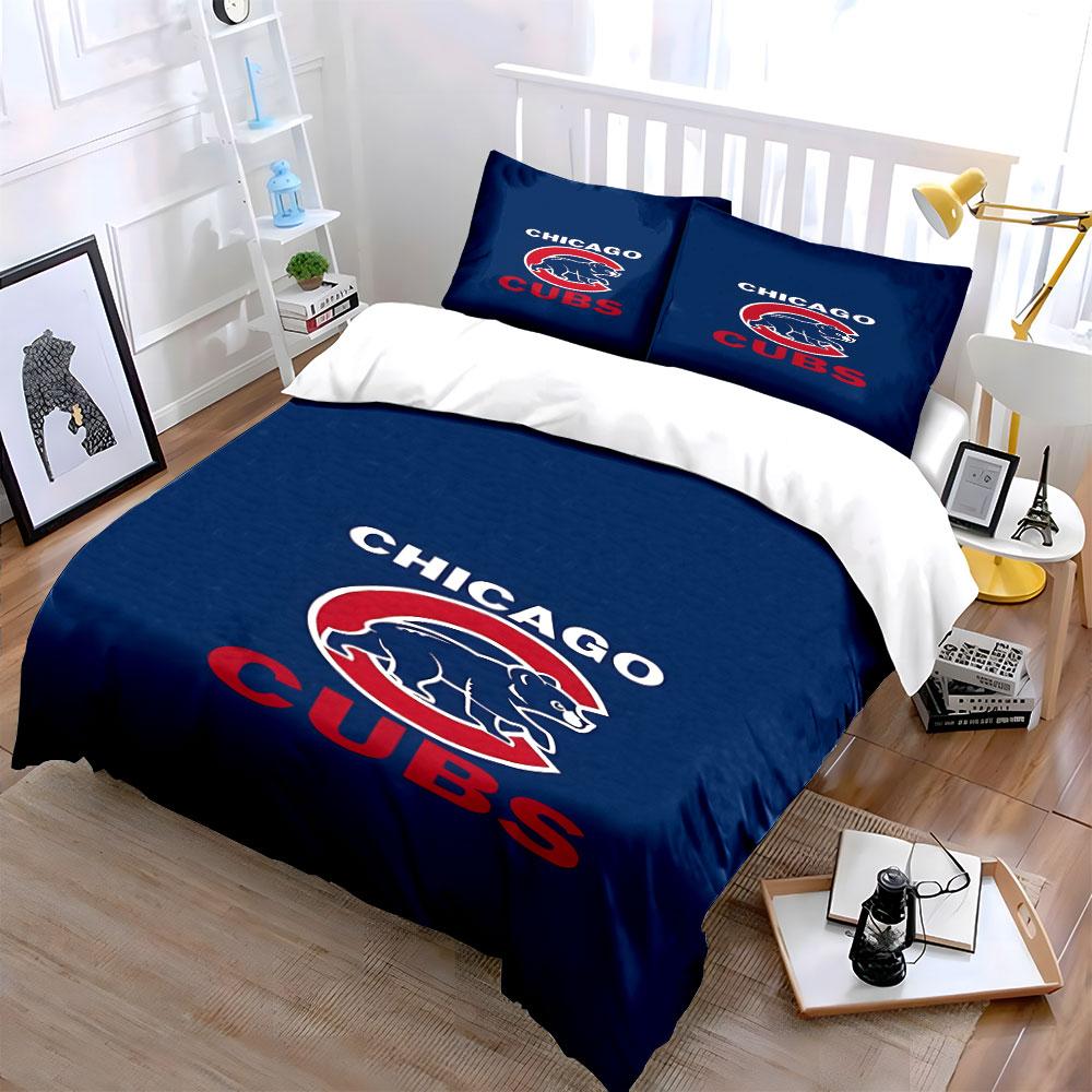 "Chicago Cubs Bear Logo on Blue Background" Print Bedding Set Duvet Cover Pillowcases (1* Duvet Cover 2* Pillowcases Do Not Include Comforter)